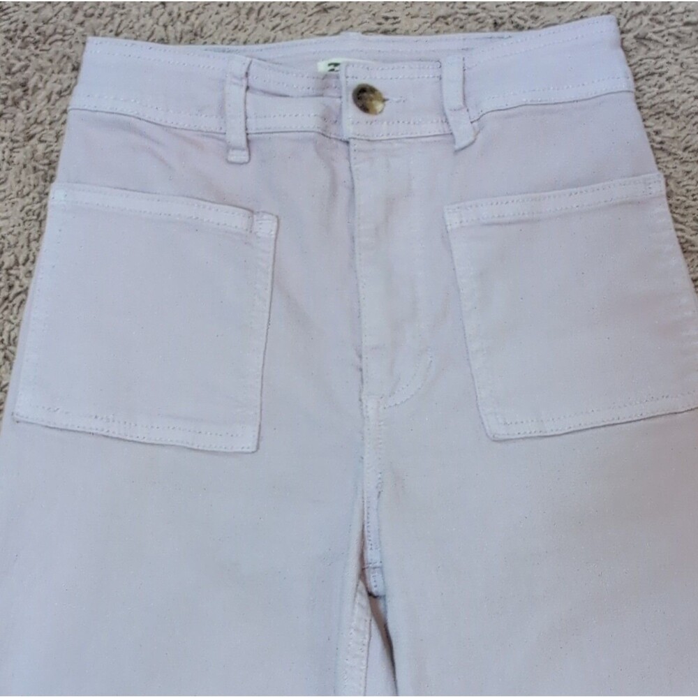 Billabong Women's Light Pink Wide-Leg Twill Pants Cotton High-Rise Pockets - Picture 2 of 9